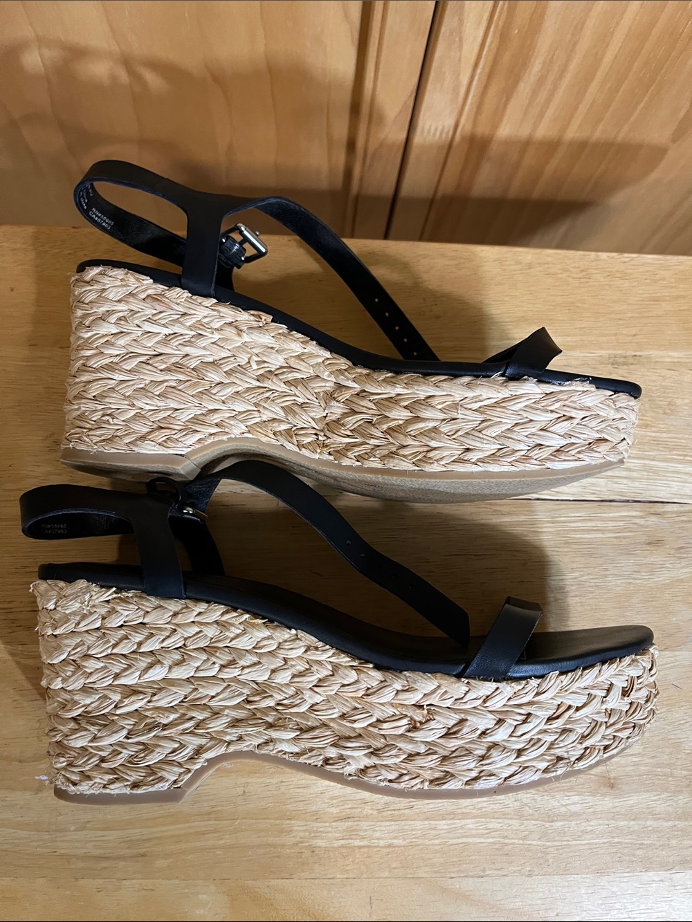 Treasure & Bond Black Strap Woven Espadrille Wedge Sandals